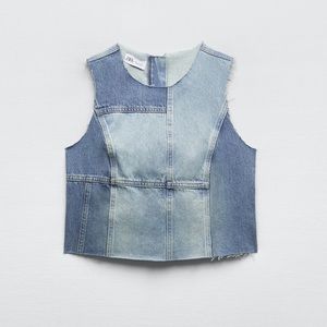 Zara TRF Patchwork Denim Top